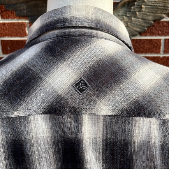 Prana Flannel w/Lining (Thermal) Snap-Down Shirt Black and Grey L/S Mens Size XL - Picture 8 of 12
